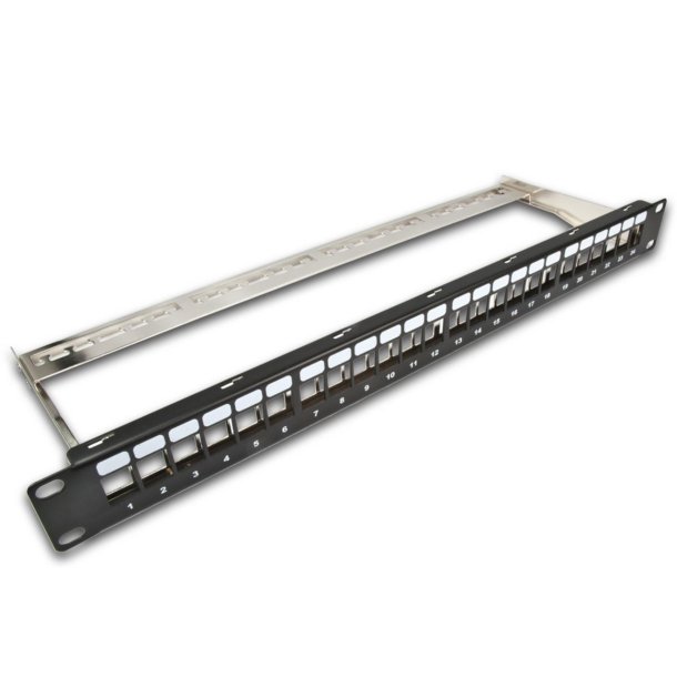 24 port Keystone patch panel 19", 24xRJ45, 1U, Skrmet