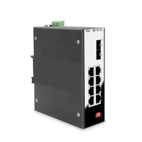 SICO-10P-8T2F Industrielt Switch | 8x Gigabit RJ45 + 2x SFP | DIN-skinne