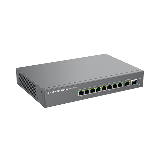 Grandstream GWN7721PE L2-Lite managed multi-gigabit switch med 2.5G/10G PoE-porte og SFP+ uplink i metalkabinet