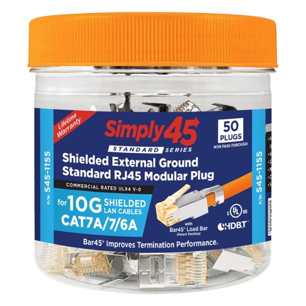 Simply45 Sk�rmet RJ45-stik til Cat6a, 7 og 7a (AWG23) S45-1155