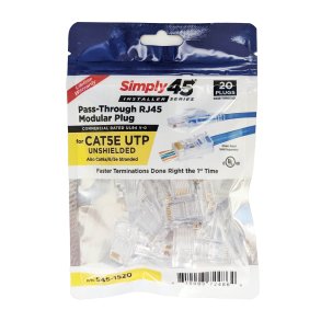 Simply45 Cat5e PassThru RJ45 bl&aring; 20 stk. S45-1520