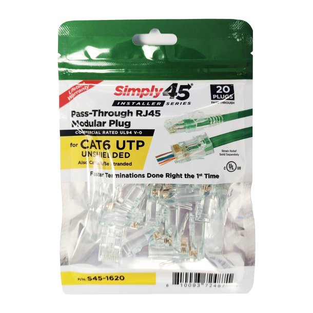 Simply45 Cat6 PassThru RJ45 grn 20 stk. S45-1620