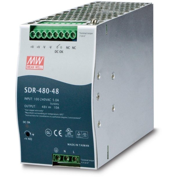 Industriel 48V-480W Str&oslash;mforsyning | DIN-Skinne
